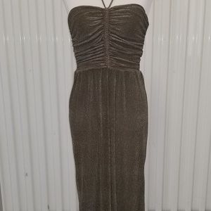 Vintage Infinity Gold Pleated Strapless Dress